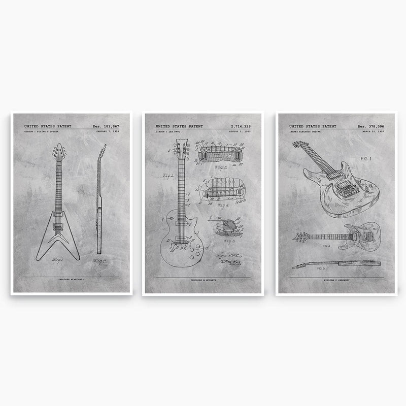 Guitar Patent Poster Collection; Patent Artwork