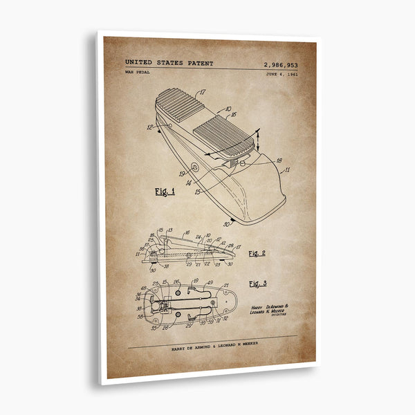 Guitar Wah Foot Pedal Patent Poster; Patent Artwork, Variations
