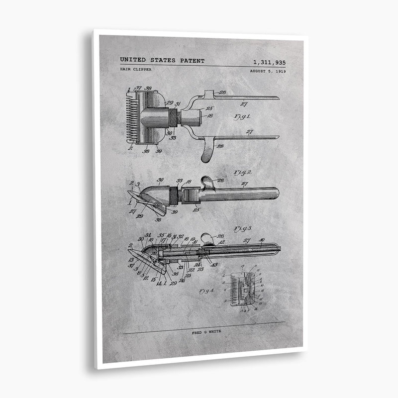 Hair Clipper Patent Poster; Patent Artwork