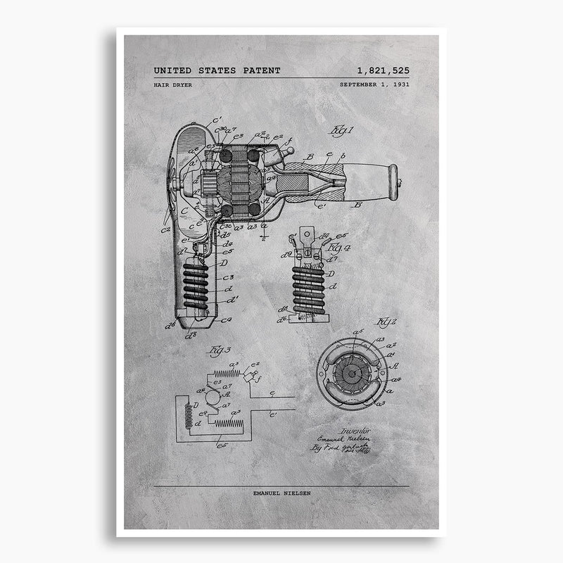 Hair Dryer Patent Poster; Patent Artwork