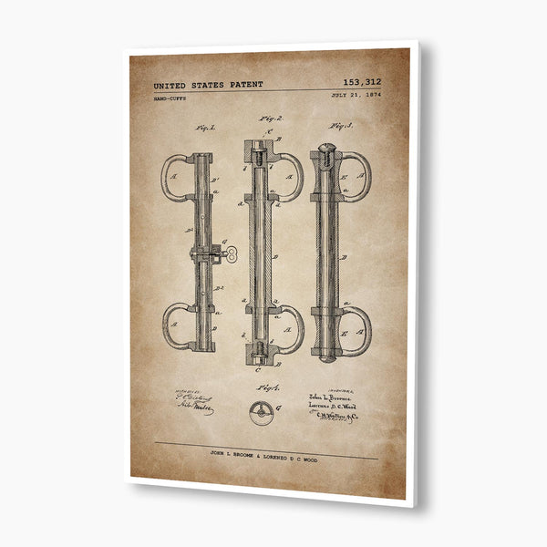 Handcuffs Patent Poster; Patent Artwork