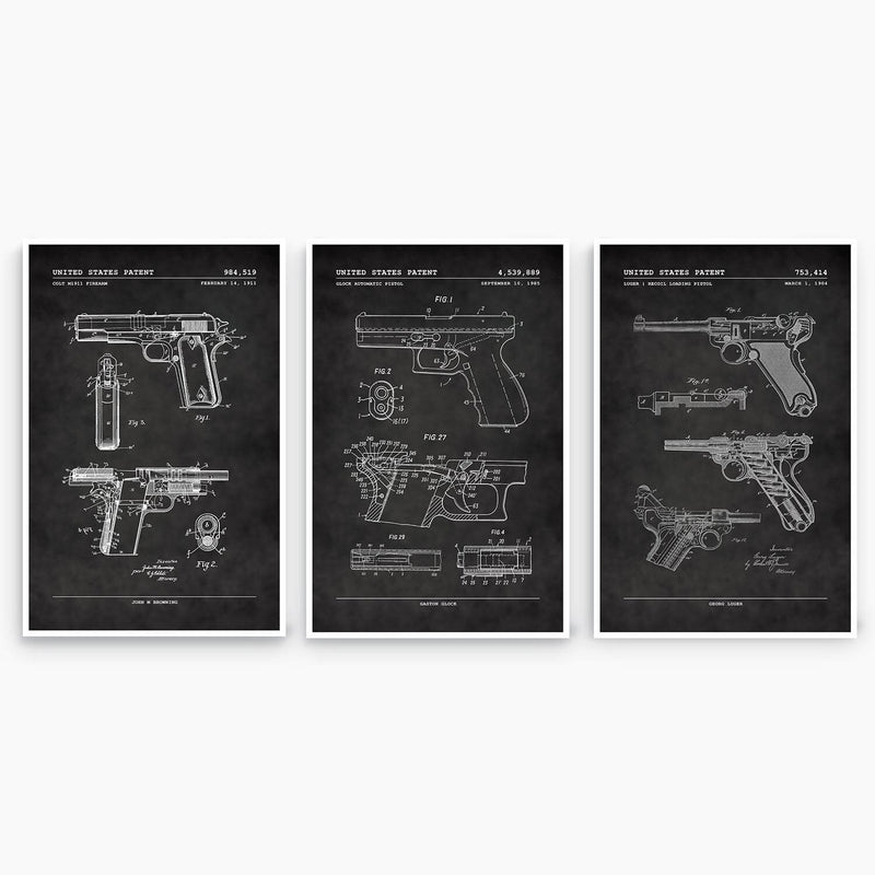 Handgun Patent Poster Collection; Patent Artwork