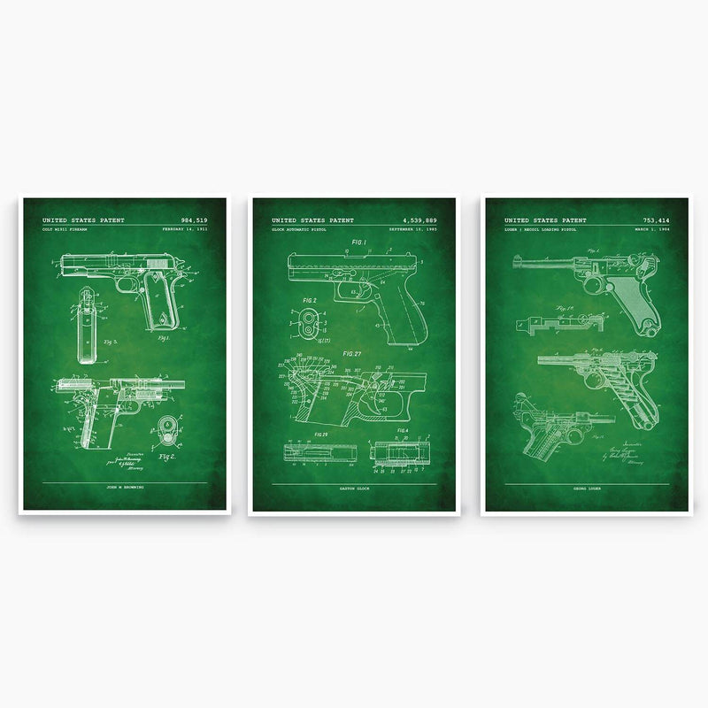 Handgun Patent Poster Collection; Patent Artwork