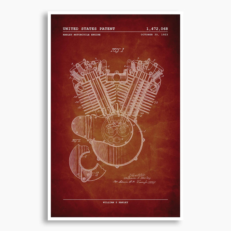 Harley Motorcycle Engine Patent Poster; Patent Artwork