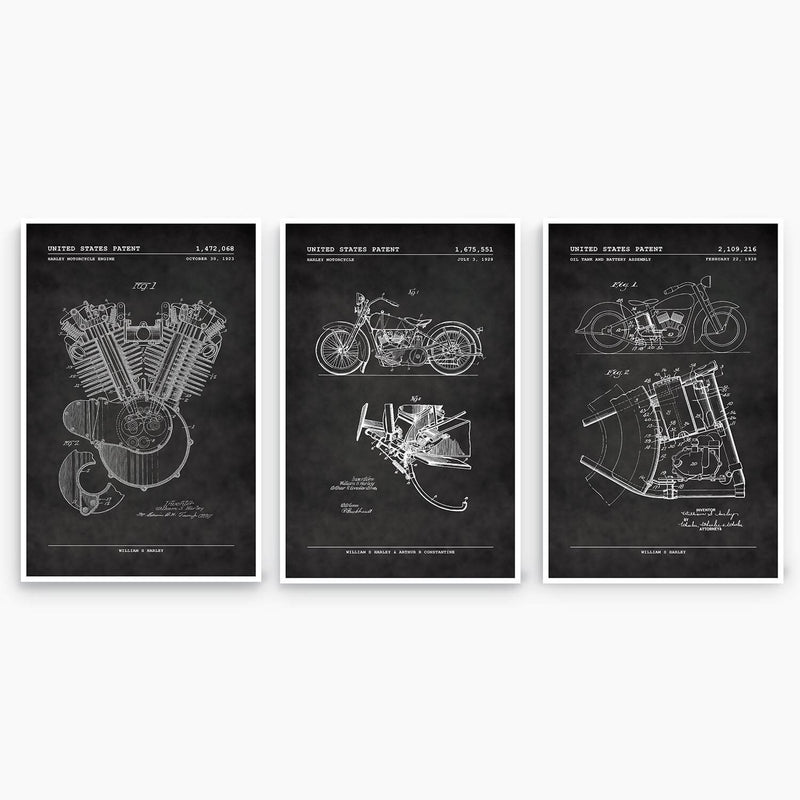Harley Motorcycle Patent Poster Collection; Patent Artwork