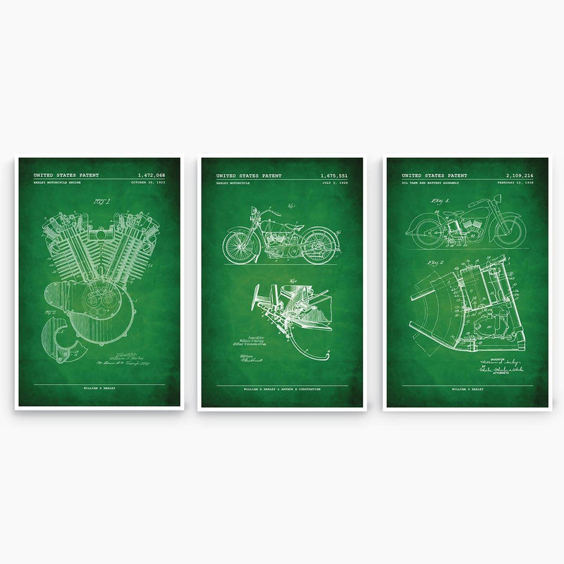 Harley Motorcycle Patent Poster Collection; Patent Artwork