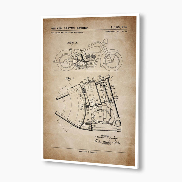 Harley Oil and Battery Assembly Patent Poster; Patent Artwork