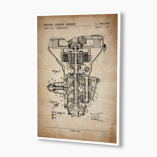 Henry Ford Transmission Patent Poster; Patent Artwork, Antique Parchment