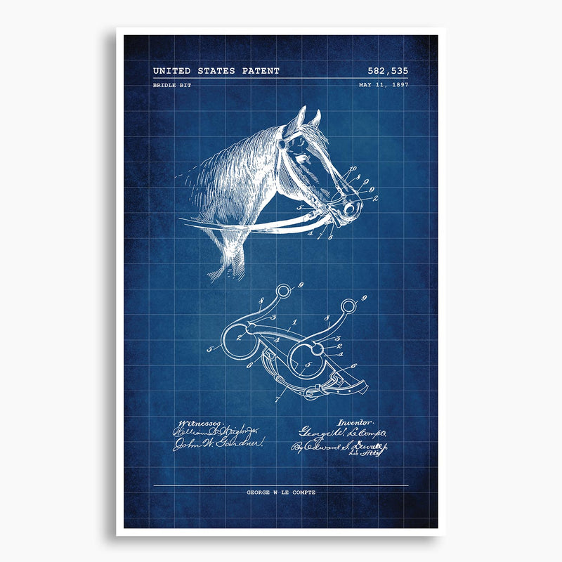 Horse Bridle Bit Patent Poster; Patent Artwork