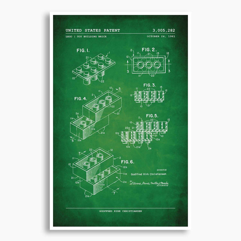 Lego Building Bricks Patent Poster; Patent Artwork