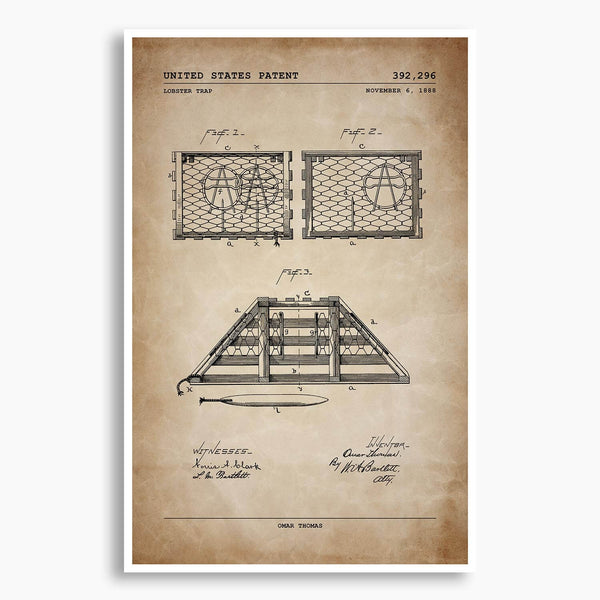 Lobster Trap Patent Poster; Patent Artwork