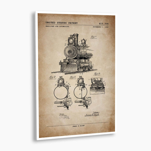 Train Locomotive Headlight Patent Poster; Patent Artwork