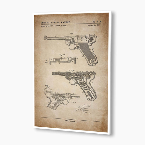 Luger Pistol Patent Poster; Patent Artwork
