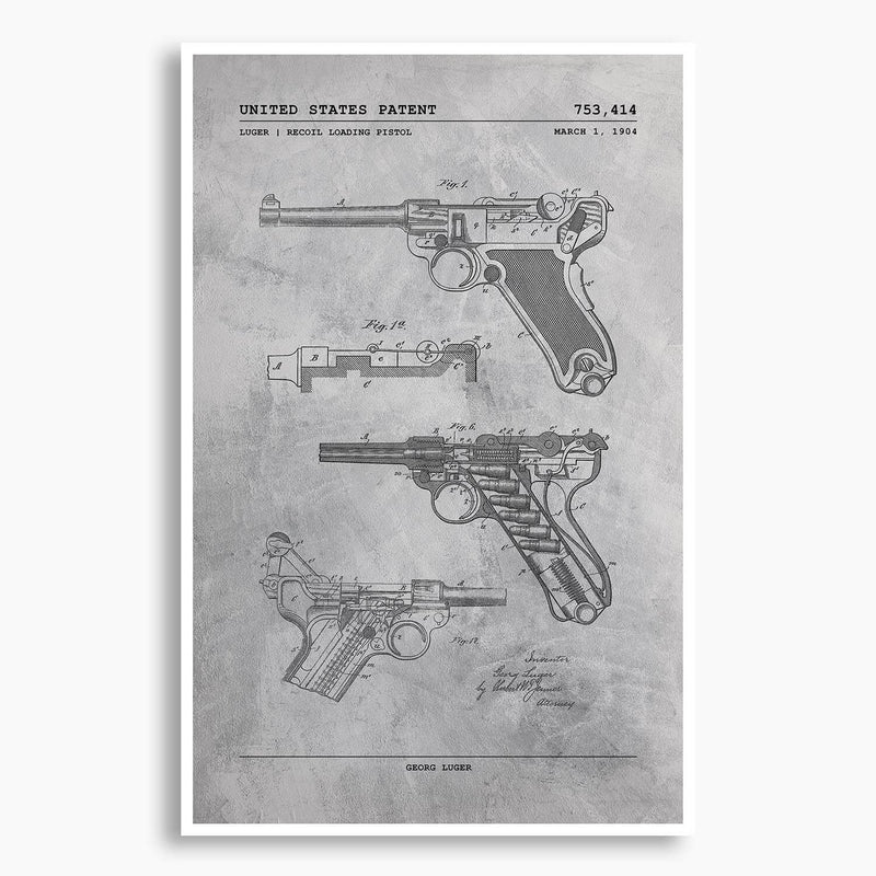 Luger Pistol Patent Poster; Patent Artwork