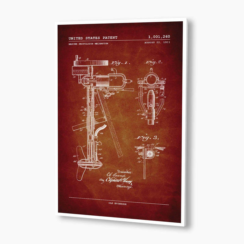 Marine Outboard Motor Patent Poster; Patent Artwork