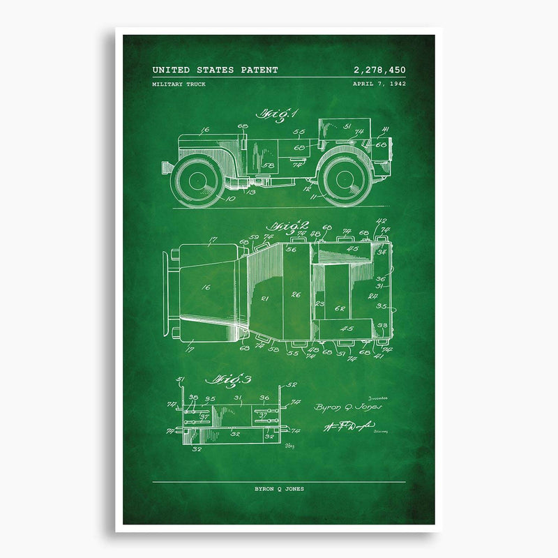 Military Truck Patent Poster; Patent Artwork