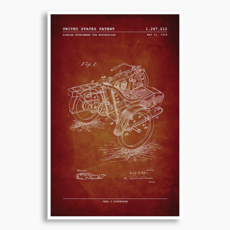Motorcycle Sidecar Patent Poster; Patent Artwork