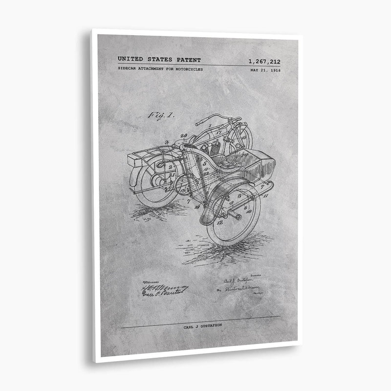 Motorcycle Sidecar Patent Poster; Patent Artwork