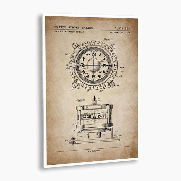 Nautical Compass Patent Poster; Patent Artwork