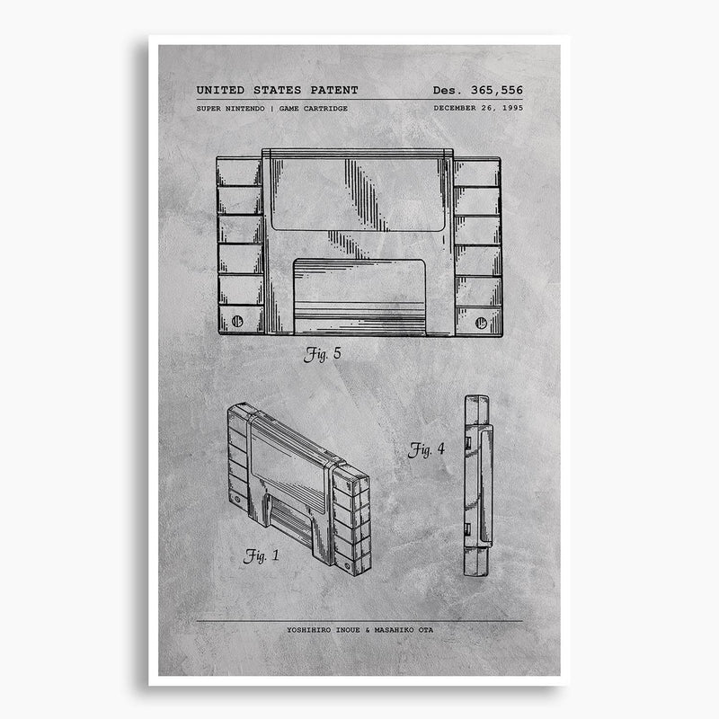 Super Nintendo Cartridge Patent Poster; Patent Artwork