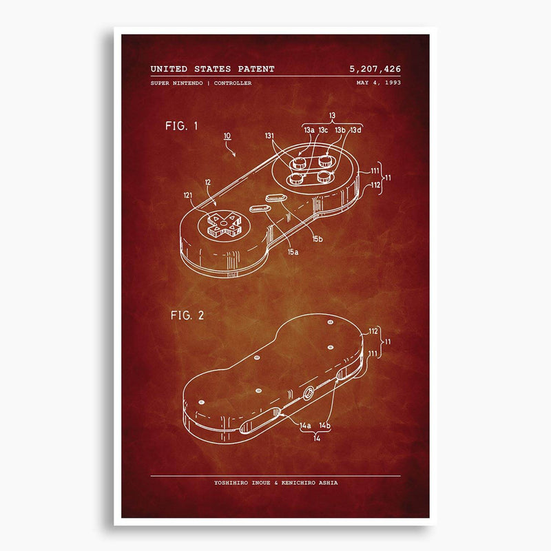 Super Nintendo Controller Patent Poster; Patent Artwork
