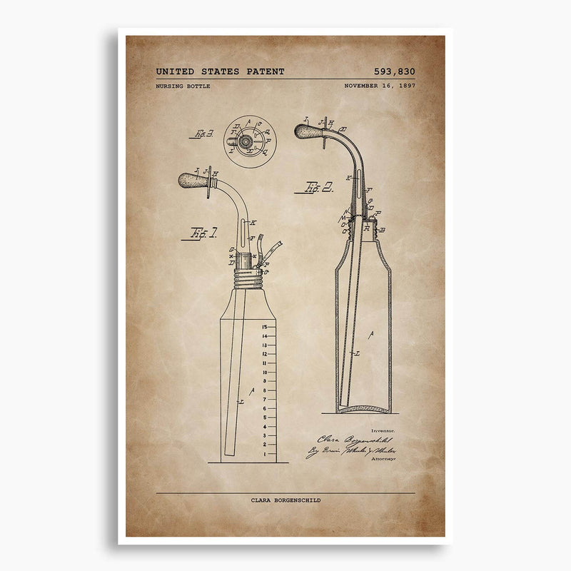 Nursing Bottle Patent Poster; Patent Artwork