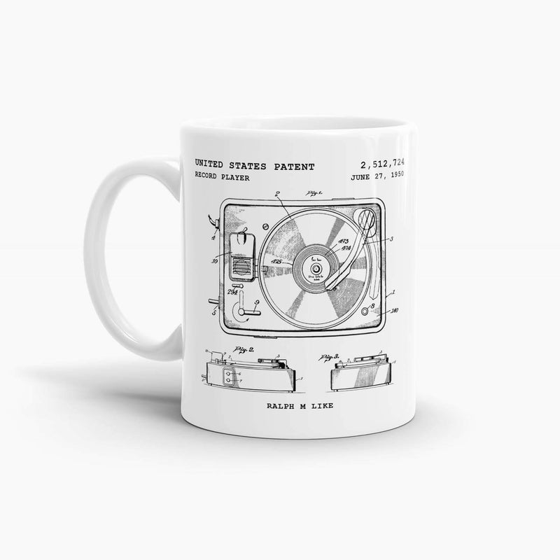 Record Player Patent Coffee Mug; Premium Patent Drinkware
