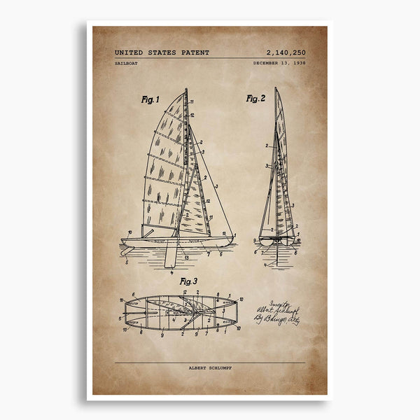 Sailboat Patent Poster; Patent Artwork