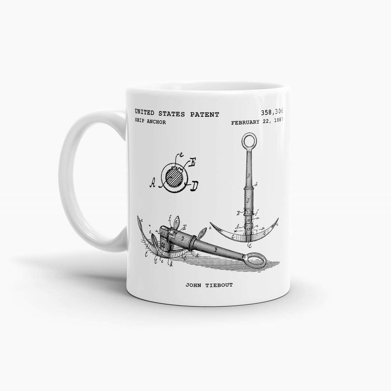 Ship Anchor Patent Coffee Mug; Nautical Drinkware 