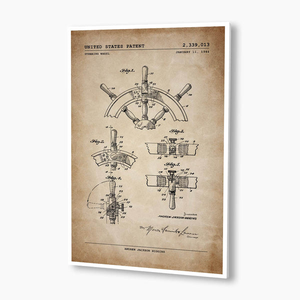 Ship Steering Wheel Patent Poster; Patent Artwork