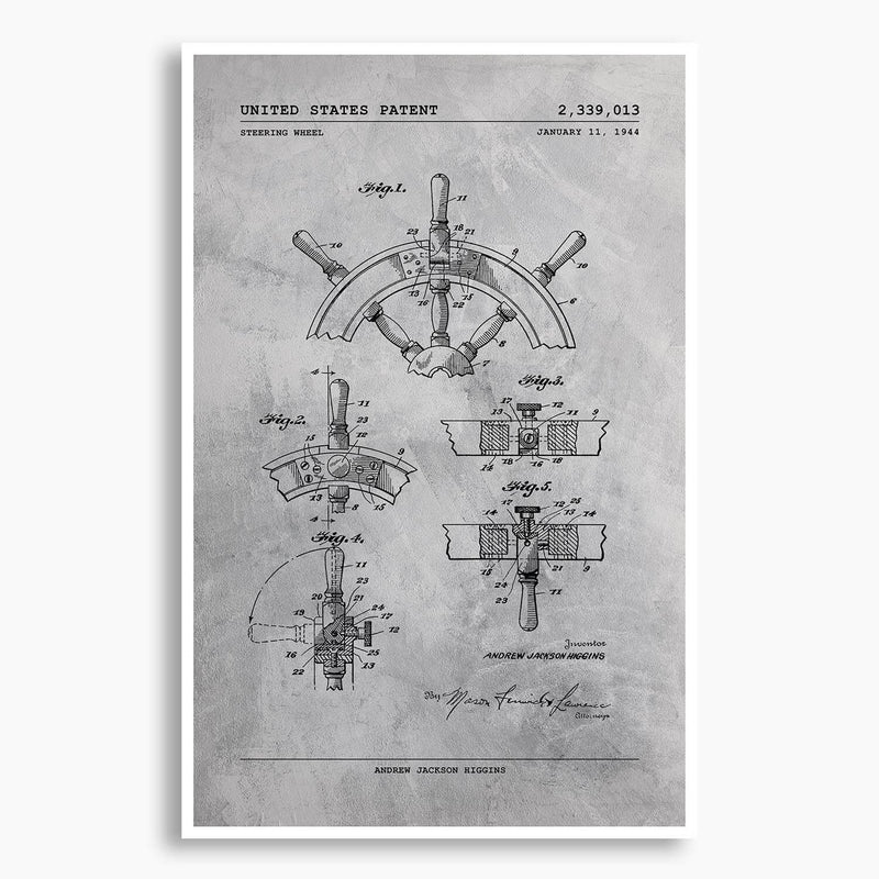 Ship Steering Wheel Patent Poster
