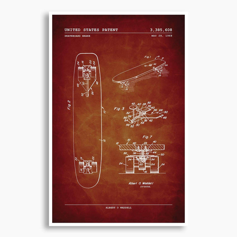 Skateboard Brake System Patent Poster; Patent Artwork