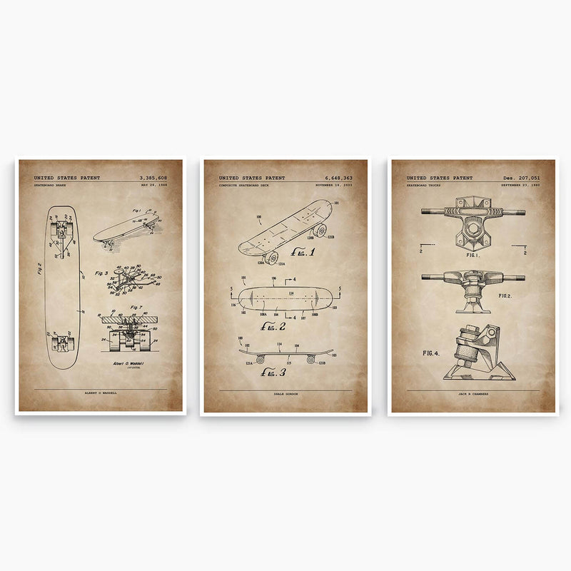 Skateboarding Patent Poster Collection; Patent Artwork