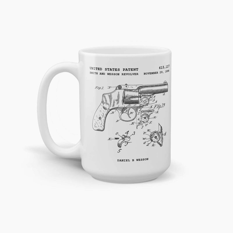 Smith and Wesson Revolver Patent Coffee Mug; Premium Patent Drinkware
