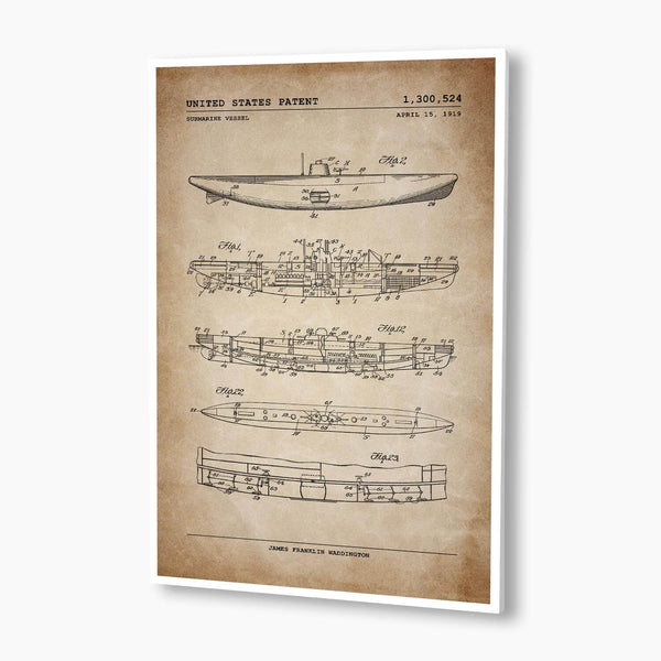 Submarine Vessel Patent Poster; Patent Artwork