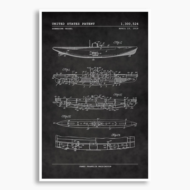 Submarine Vessel Patent Poster; Patent Artwork