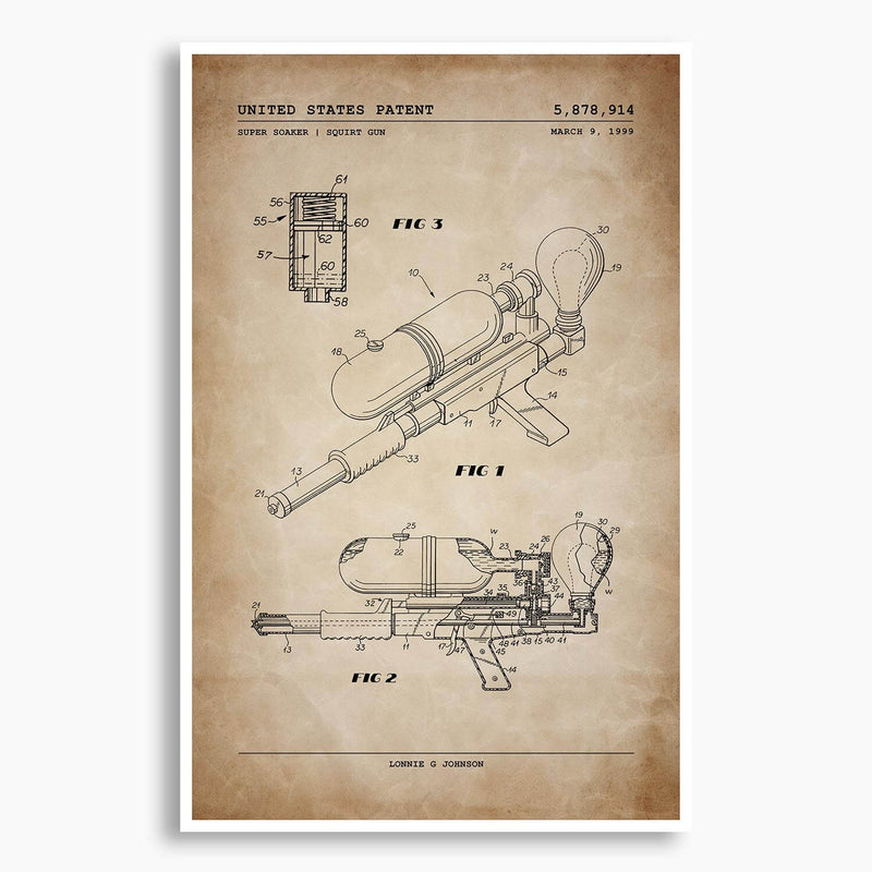 Super Soaker Squirt Gun Patent Poster; Patent Artwork