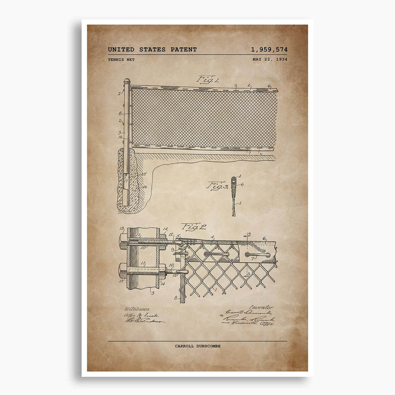 Tennis Net System Patent Poster; Patent Artwork