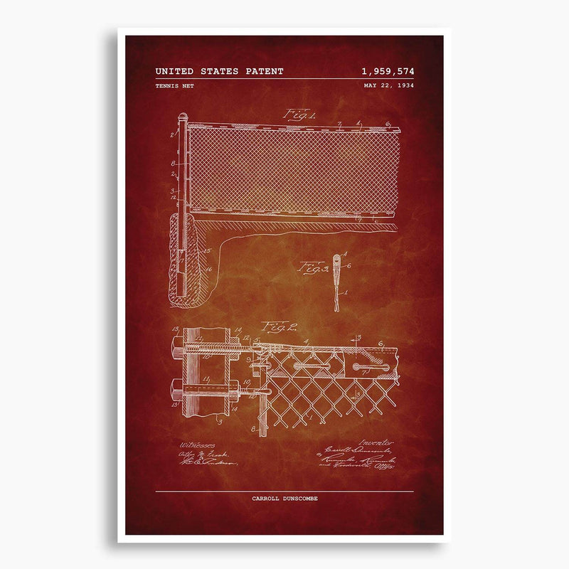 Tennis Net System Patent Poster; Patent Artwork