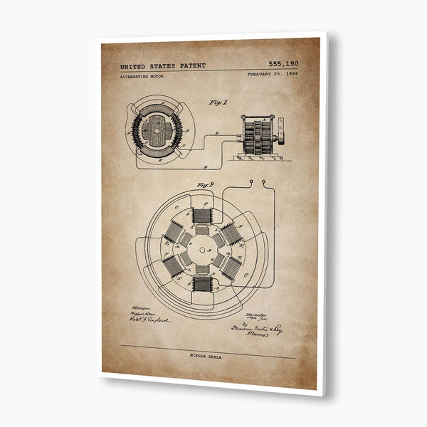 Tesla Alternating Motor Patent Poster