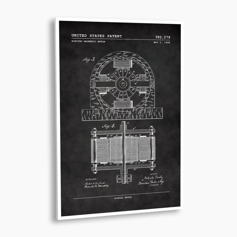 Tesla Electro-Magnetic Motor Patent Poster; Patent Artwork
