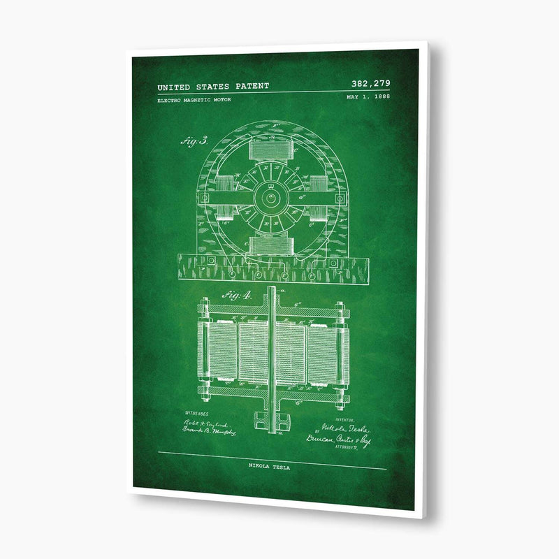 Tesla Electro-Magnetic Motor Patent Poster; Patent Artwork
