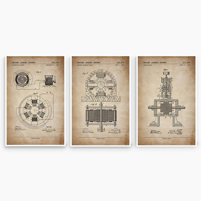 Tesla Patent Poster Collection; Patent Artwork