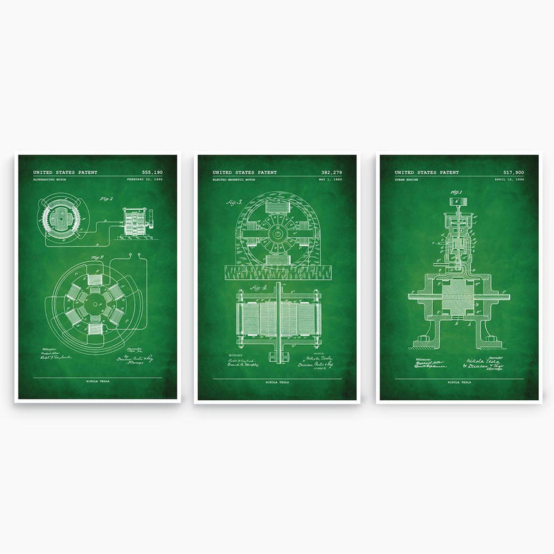 Tesla Patent Poster Collection; Patent Artwork