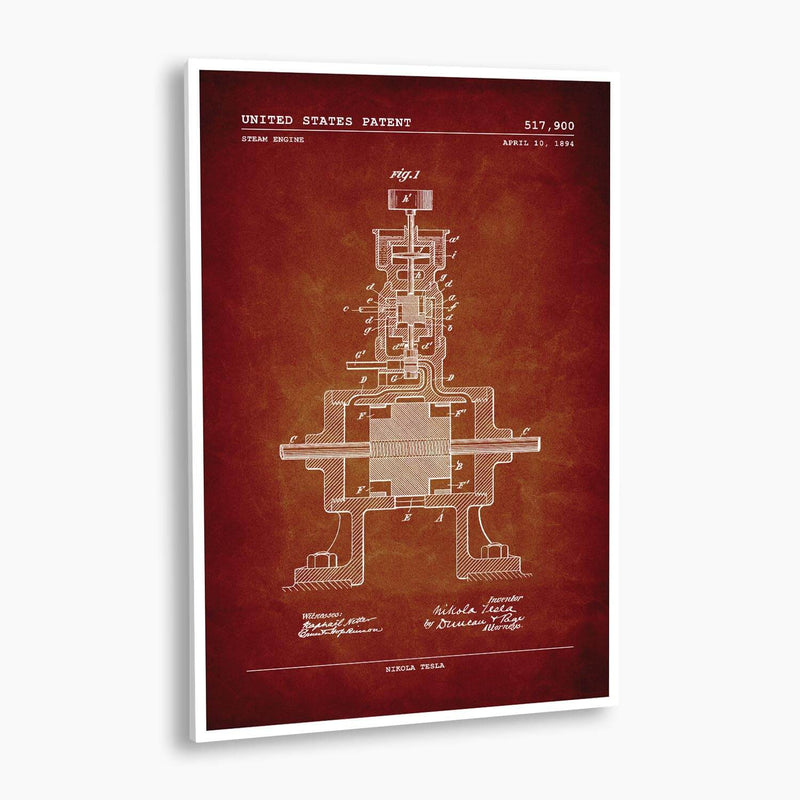 Tesla Steam Engine Patent Poster; Patent Artwork