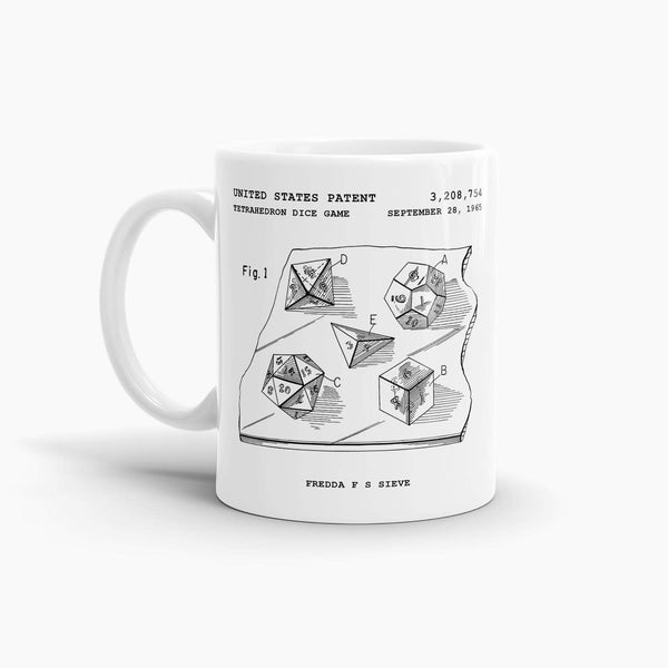 Tetrahedron Dice Game Patent Coffee Mug; Patent Drinkware