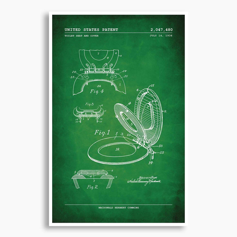 Toilet Seat and Cover Patent Poster; Patent Artwork