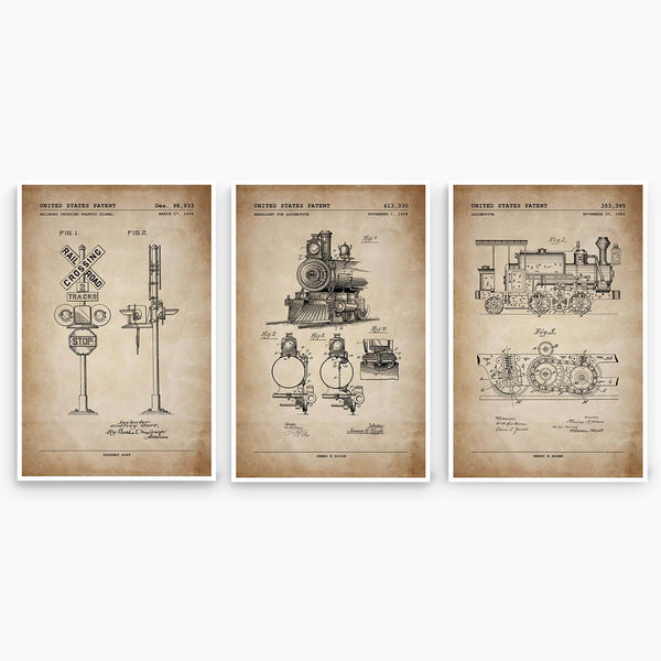 Train Patent Poster Collection; Patent Artwork