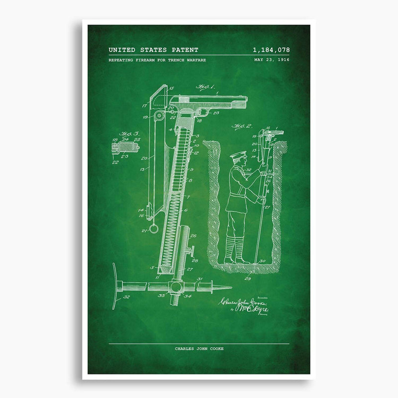 Trench Firearm Patent Poster; Patent Artwork