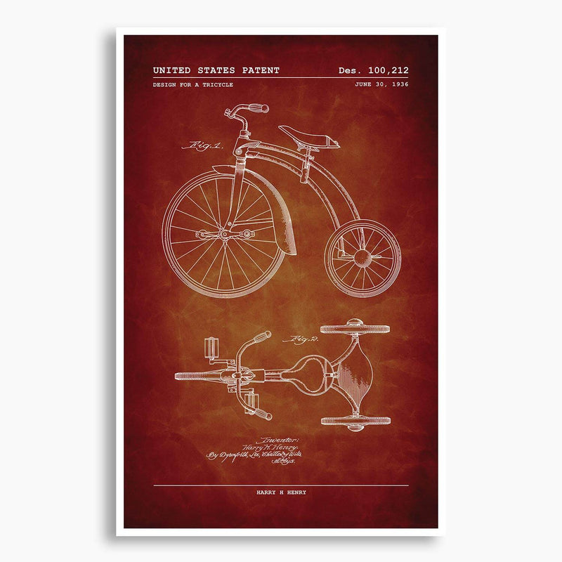 Tricycle Patent Poster; Patent Artwork